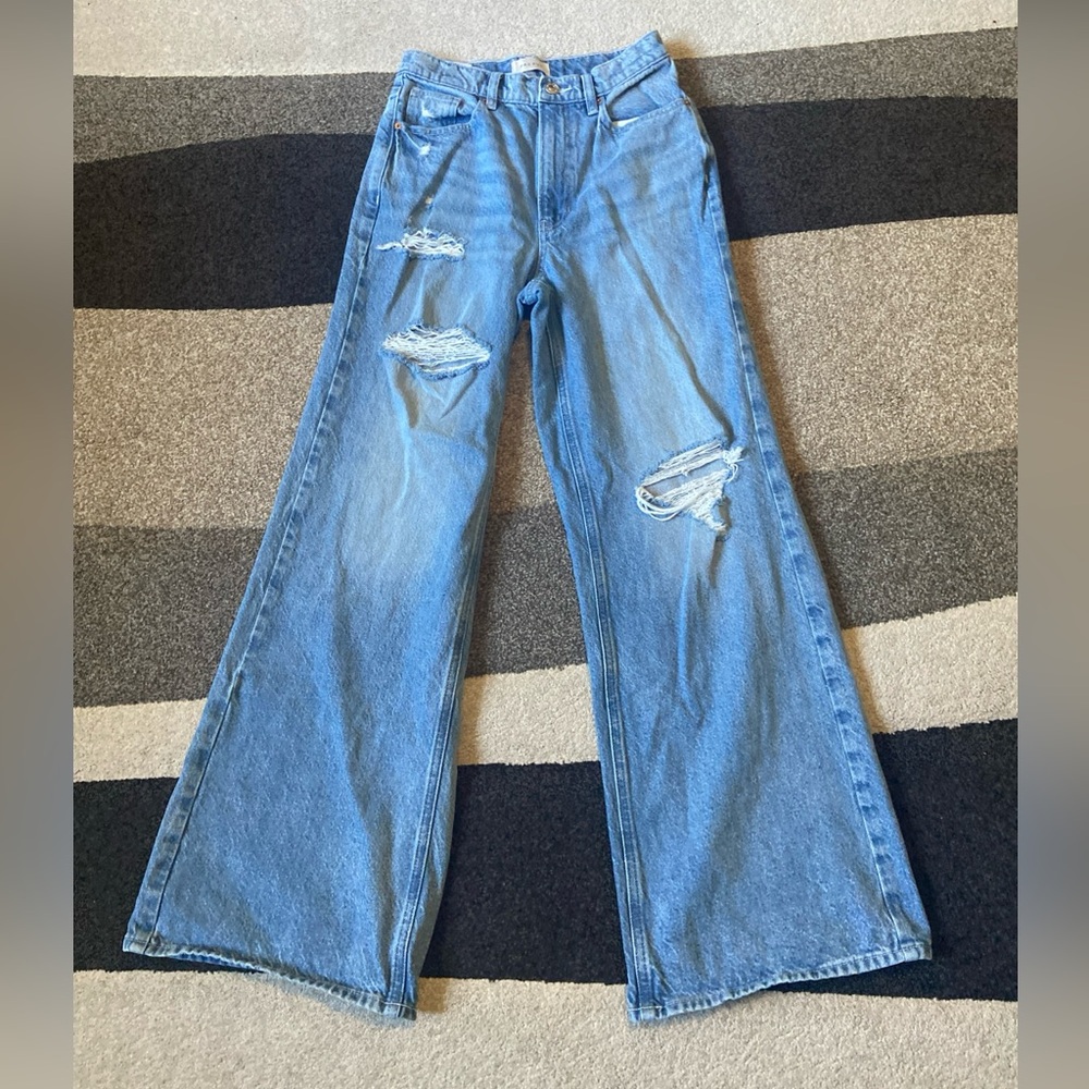 Pacsun Jeans Women 26 Blue Denim High Waist Baggy Wide Leg Distressed